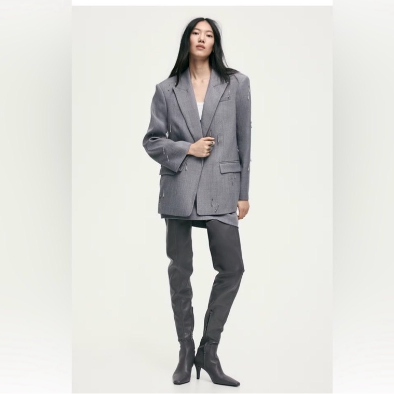 H&M Thigh High Coated Sock Gray Boots Size 8 Nwt
